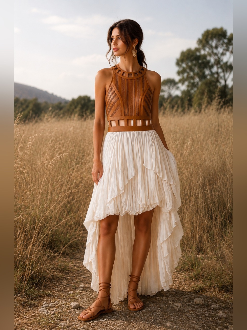 Aje Leather Cutwork High-Low Bubble Hem Dress l Bohemian Rare Archival 🤎 Small - Picture 4 of 15